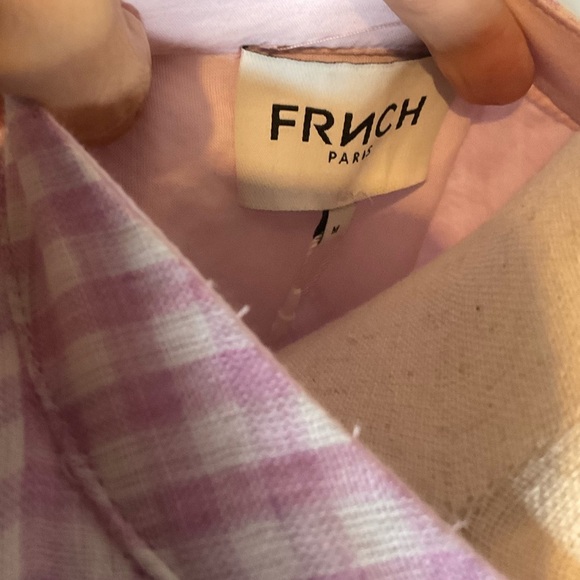 FRNCH Lavender Picnic Check Frill Balloon Sleeve Belted Mini Dress Size Medium - Picture 4 of 9